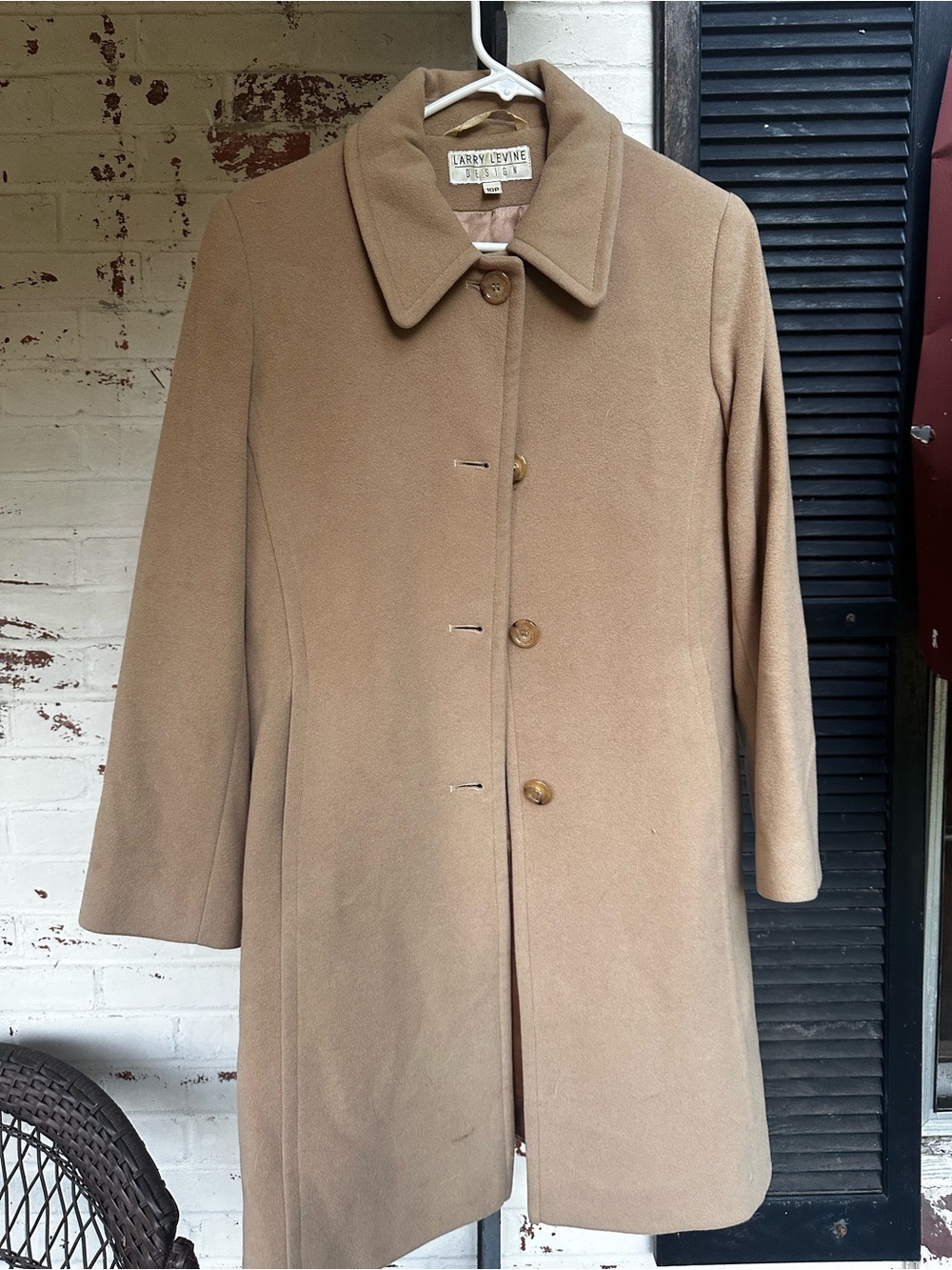 Larry Levine Classic Camel Tan Wool-Blend Pea Coat